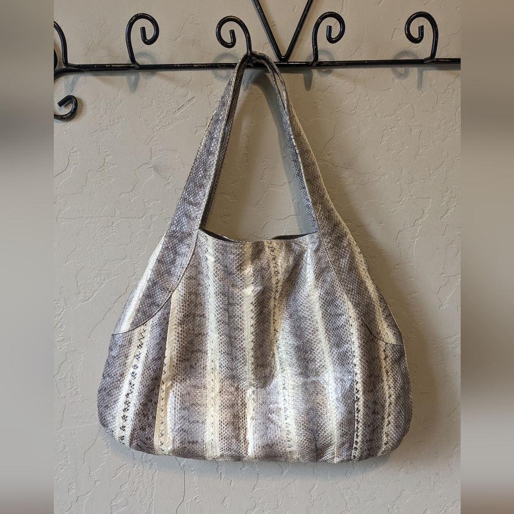 Beirn Whitney Snakeskin Hobo Shoulder Bag Grey Cream